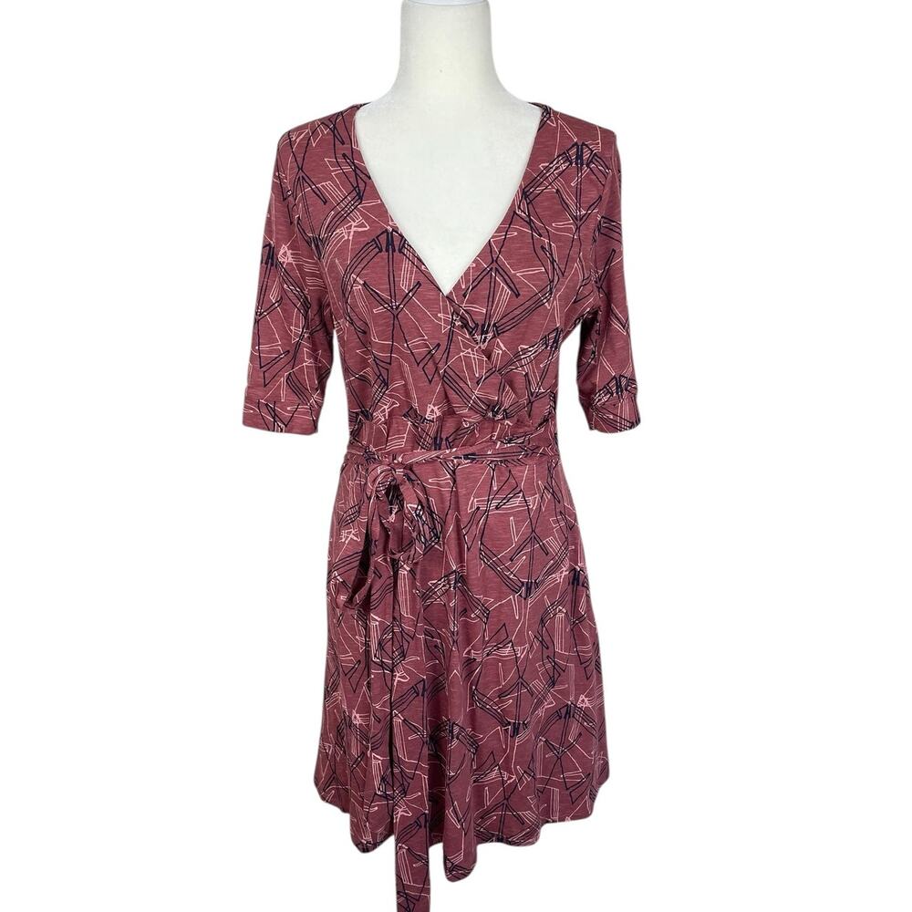 Toad & Co Cue Wrap Cafe Dress Short Sleeve Brown Size Large Travel Effortless